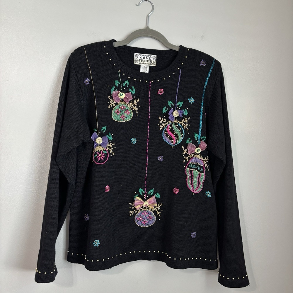 Vintage Cove Creek Christmas Sweater Women's Size Medium Embroidered Ornaments - Picture 1 of 8